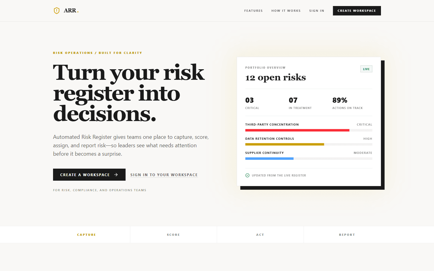 Screenshot preview of Automated Risk Register